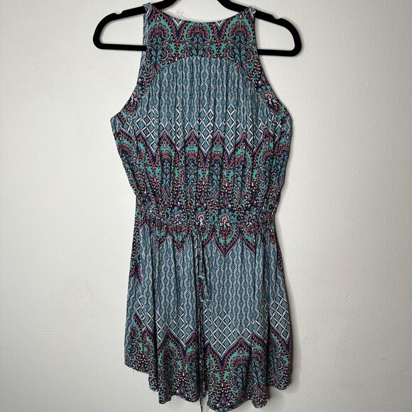 Olivaceous Teal Pink Multi Color Paisley Sleeveless Flowy Mini Tie VFront Small - Picture 6 of 13